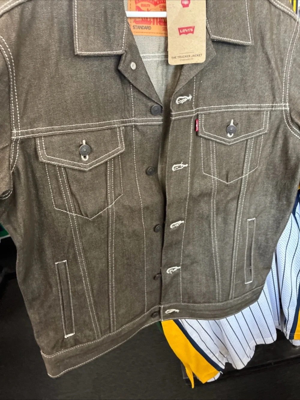 Men’s Levis Trucker Jacket Rigid Denim Money Green NWT New SZ Medium Rare - Picture 8 of 14